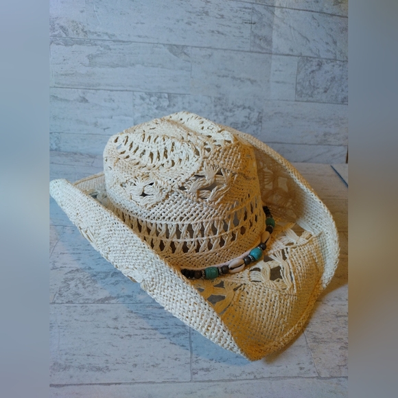 Som-Her Accessories - Som-Her Straw Cowboy Hat Western Boho Unisex Cross Cowgirl Excellent